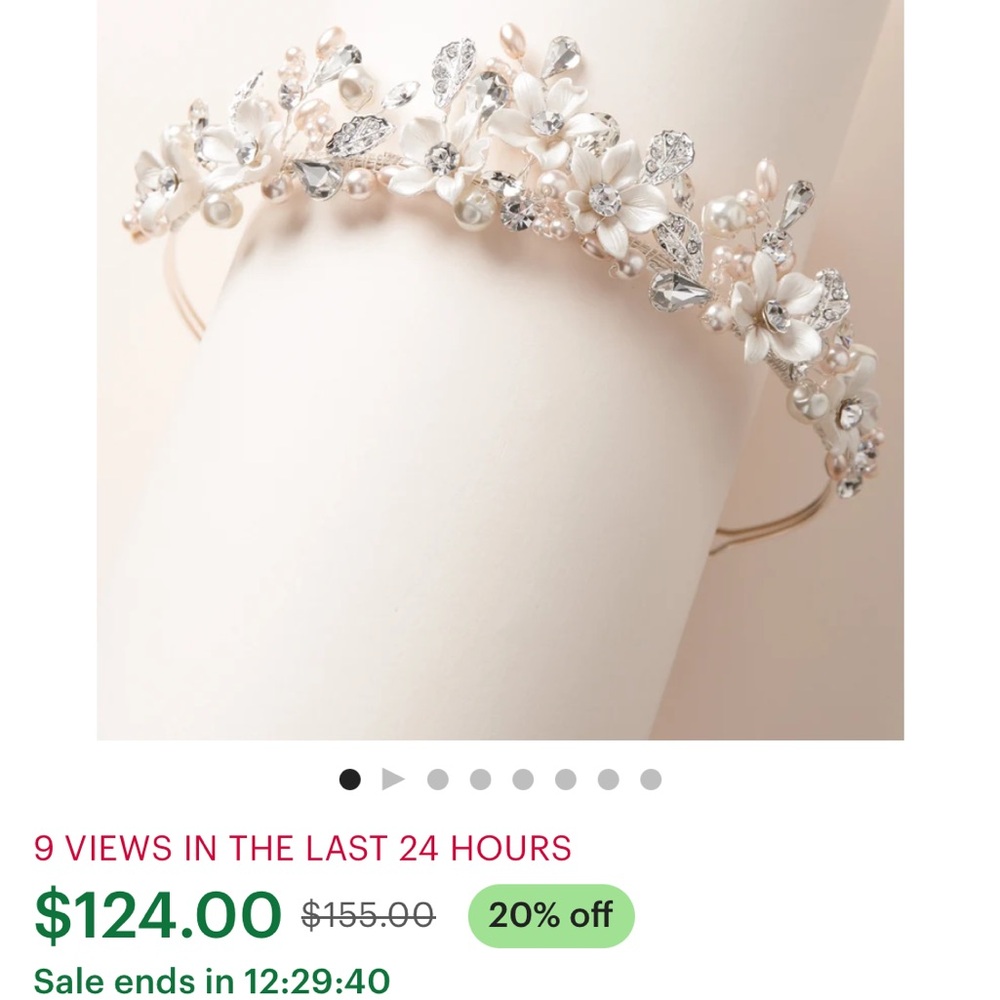 The Giovanna Floral Tiara is designed with flowers & with ivory & blush pearl